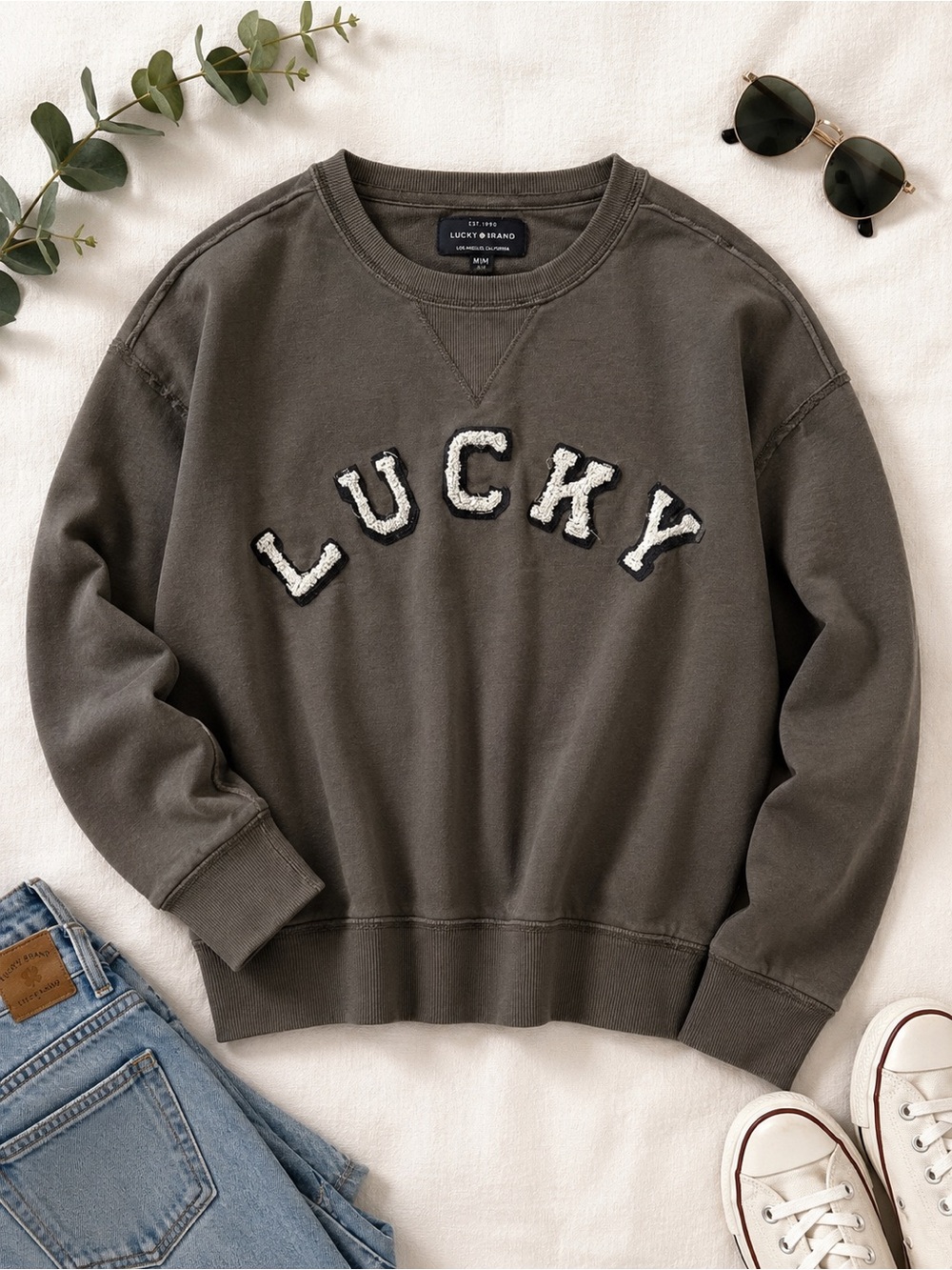 Lucky Brand Women’s Lucky Chenille Crewneck Sweatshirt Gray Size Medium